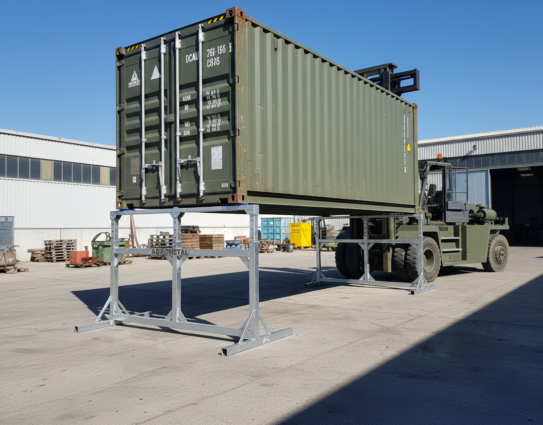 Tréteau Charge Extrême +12T Découvrez le tréteau Arkobers pour charges extrêmes. Capable de supporter des containers, c'est l'outil indispensable pour l'industrie lourde.